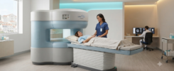 Equipamento de ressonância magnética aberta Hitachi AIRIS Elite na clínica REMA em Alverca.