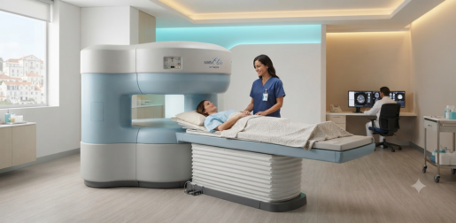 Equipamento de ressonância magnética aberta Hitachi AIRIS Elite na clínica REMA em Alverca.